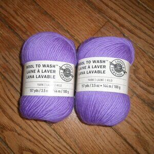 2 Skeins Loops & Threads Wool to Wash Yarn - Color Purple/Violet - 157 yds ea.